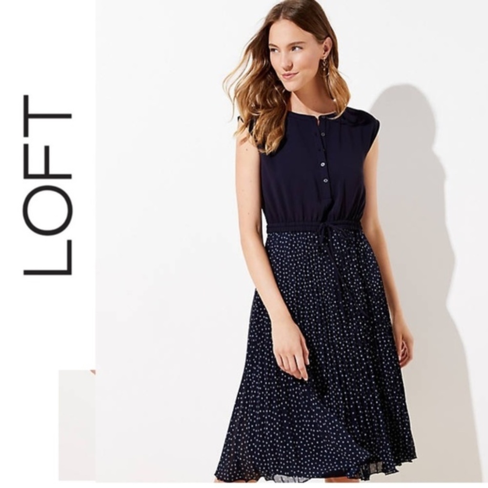 LOFT Pleated Henley Dress